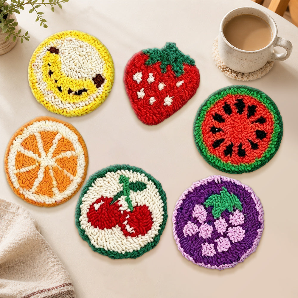 Colourful summer fruits punch needle coasters used for home decoration