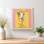 Finished colourful tall cocktail artwork displayed on a wall