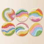 Colourful wavy rainbow punch needle coaster kit finished handmade coasters