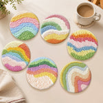 Colourful wavy rainbow punch needle coasters used for home decoration