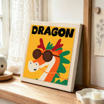 Cool "DRAGON" with sunglasses punch needle artwork displayed on a table