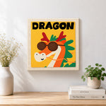 Finished Cool "DRAGON" with sunglasses artwork displayed on a wall