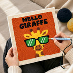 Creating handmade cool giraffe with glasses punch needle artwork
