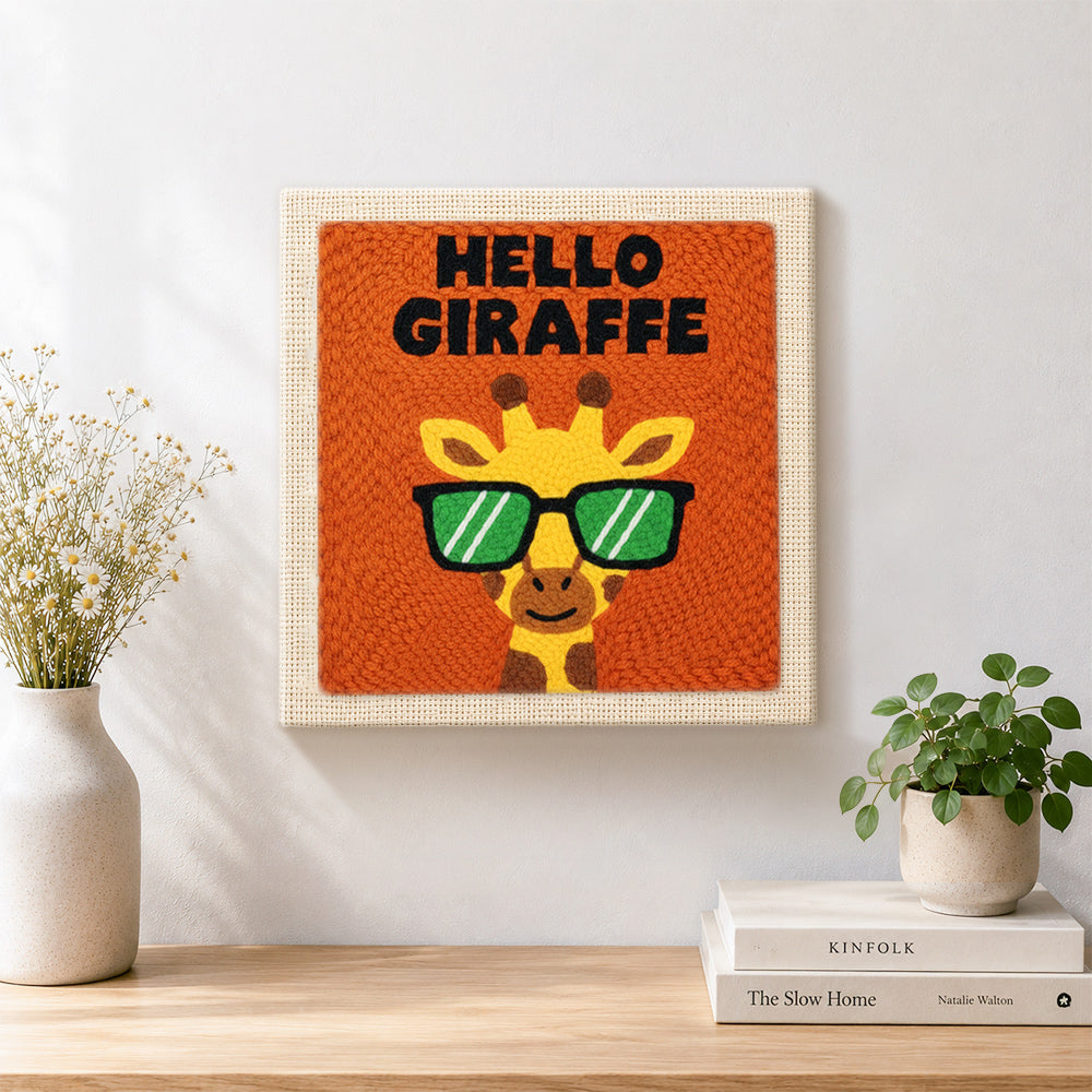 Finished cool giraffe with glasses artwork displayed on a wall