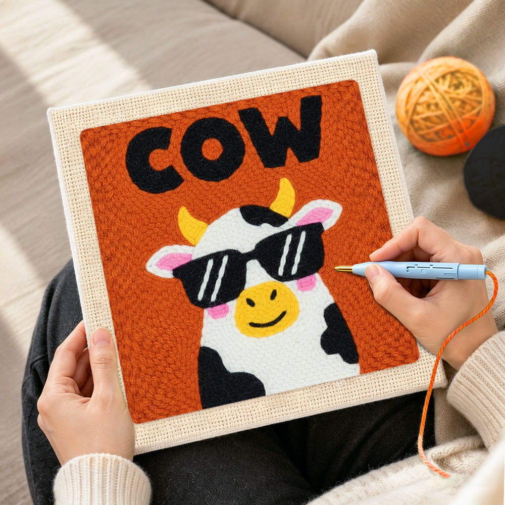 Creating handmade cool sunglasses cow punch needle artwork