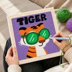 Creating handmade cool "TIGER" with green sunglasses punch needle artwork