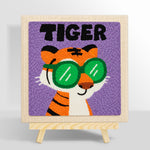 Cool "TIGER" with green sunglasses punch needle kit for beginners