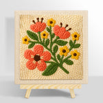 Coral and yellow florals punch needle kit for beginners