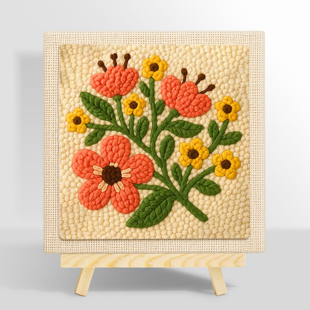 Coral and yellow florals punch needle kit for beginners