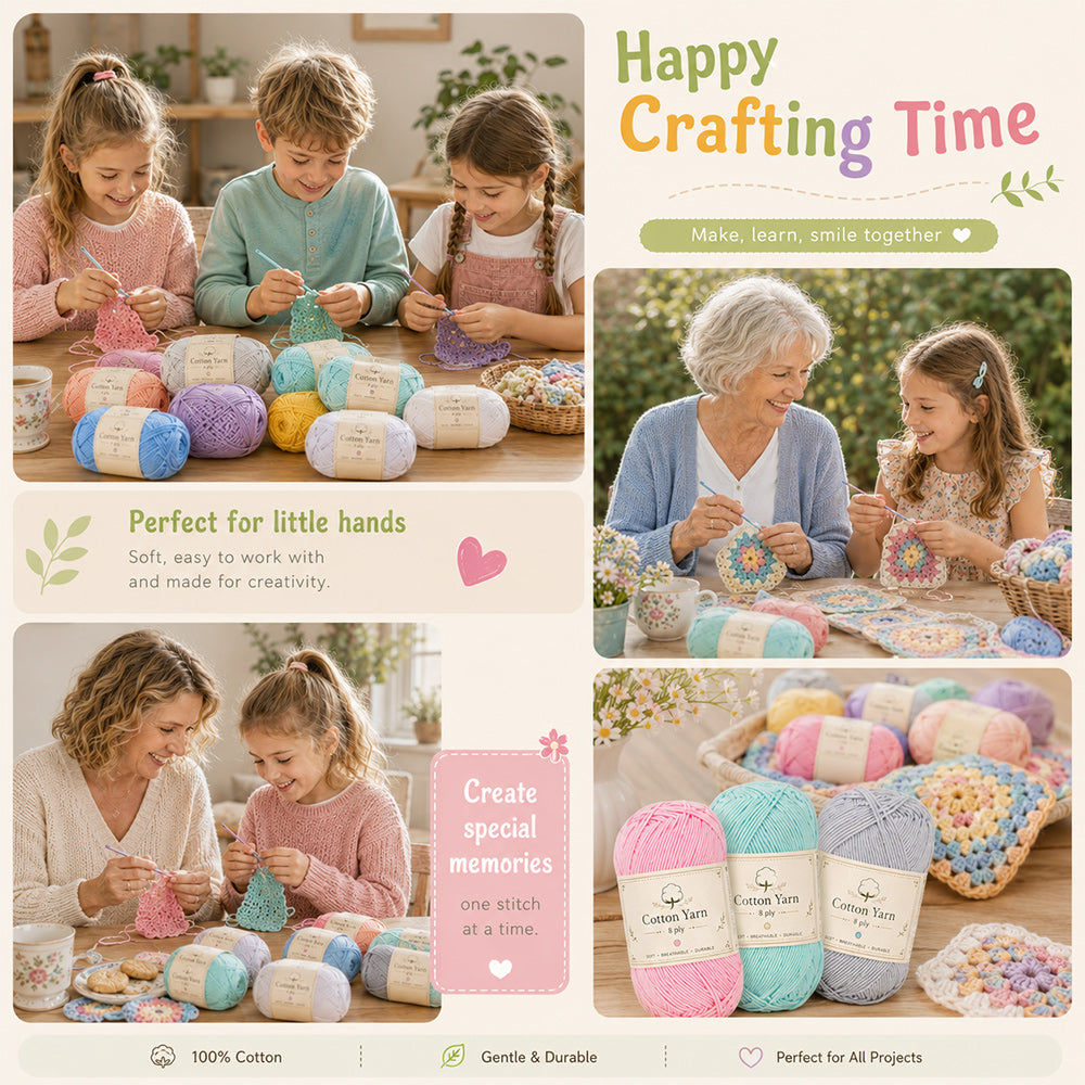 Cotton yarn set used for family-friendly crochet and craft projects