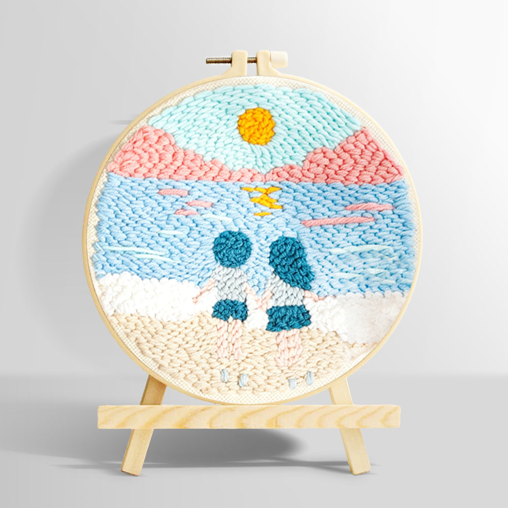 Couple on beach at sunset punch needle kit for beginners