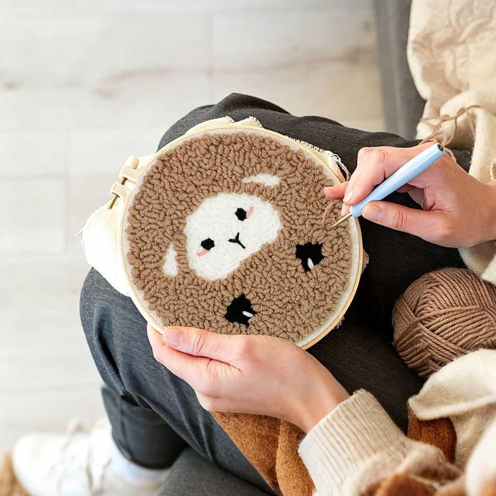 Creating handmade cozy sheep punch needle artwork