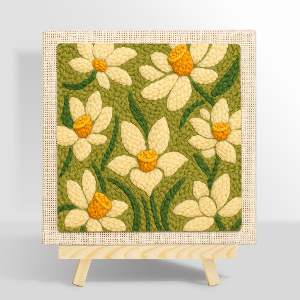 Creamy white daffodil punch needle kit for beginners