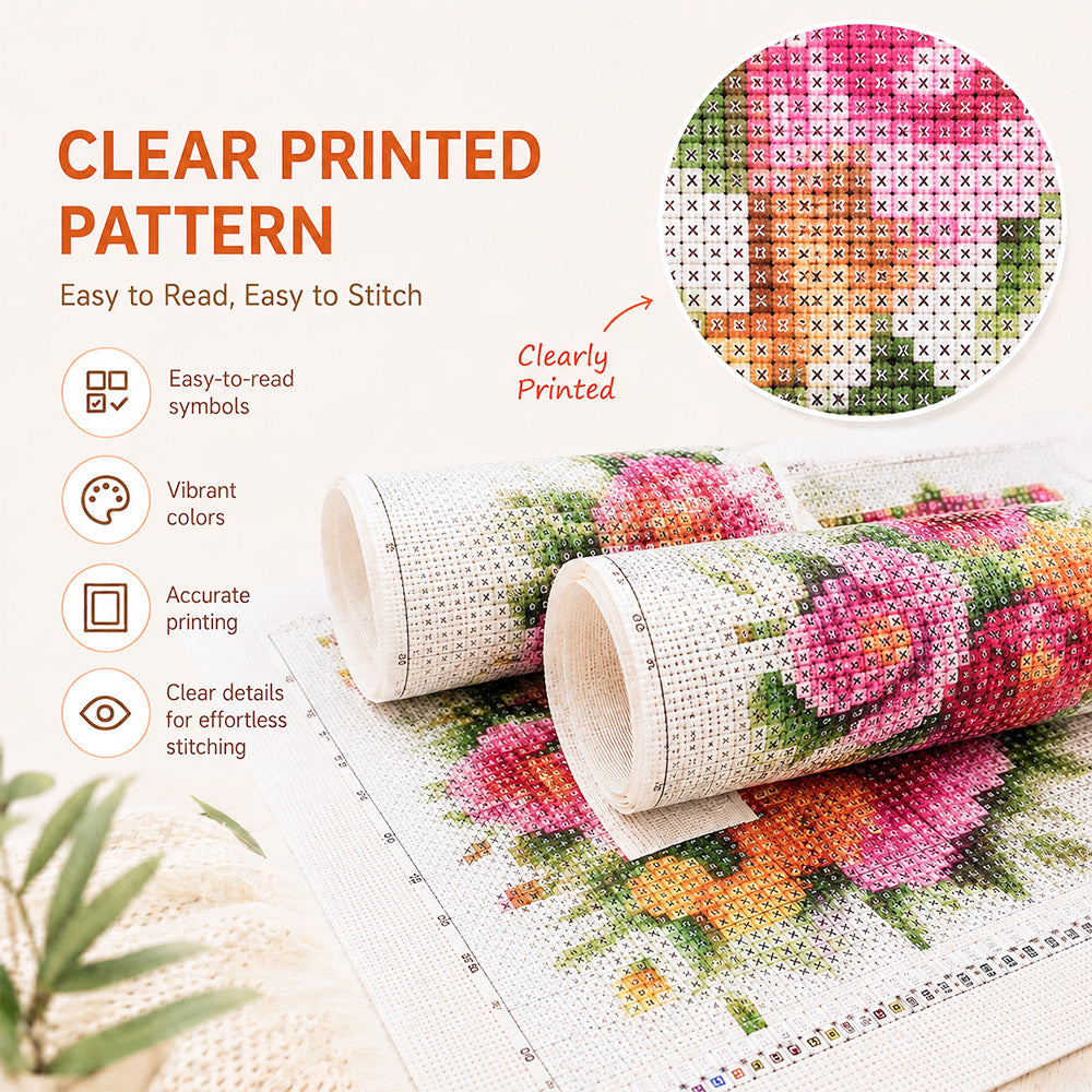 Clear printed cross stitch canvas with easy-to-read symbols and patterns