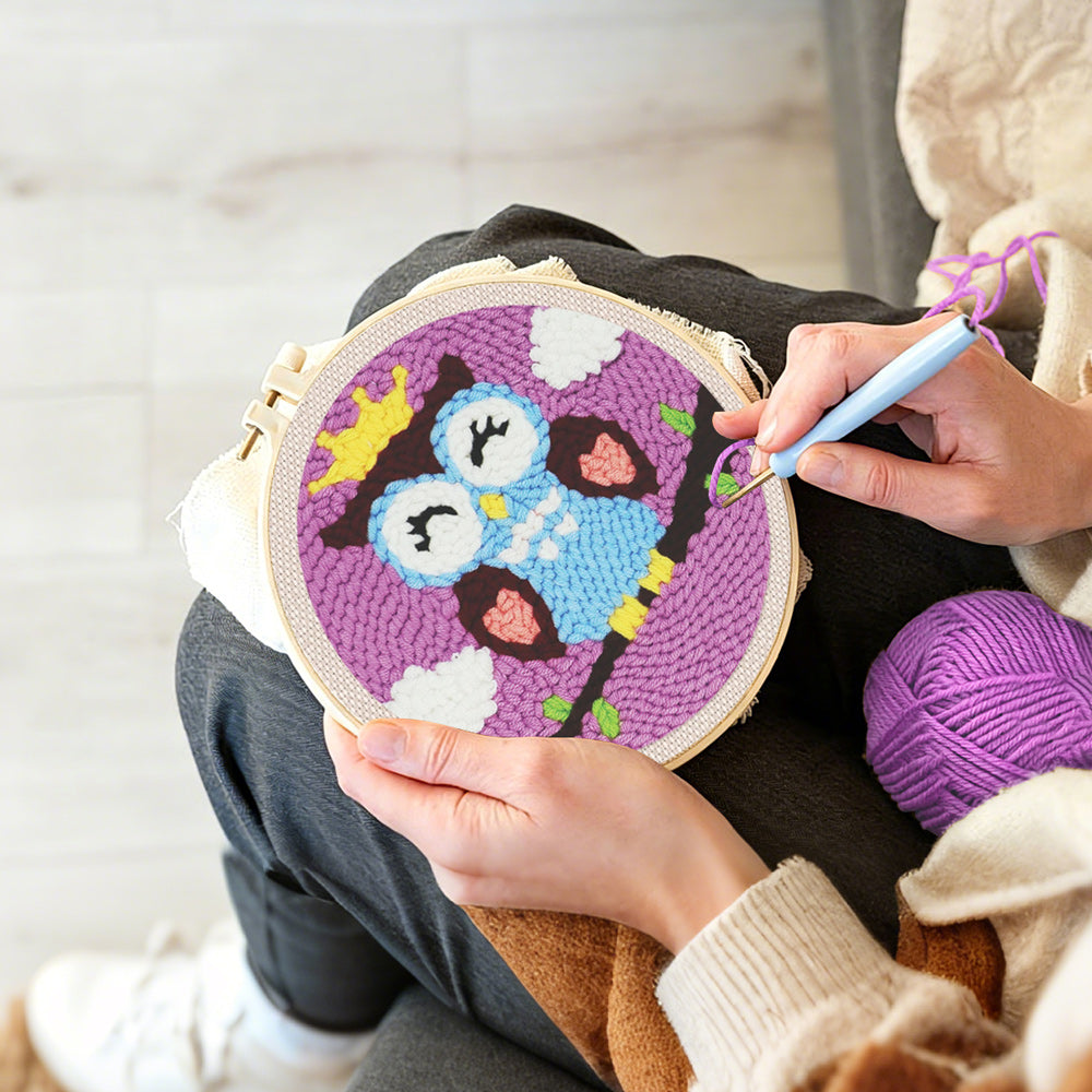 Creating handmade crowned owl punch needle artwork