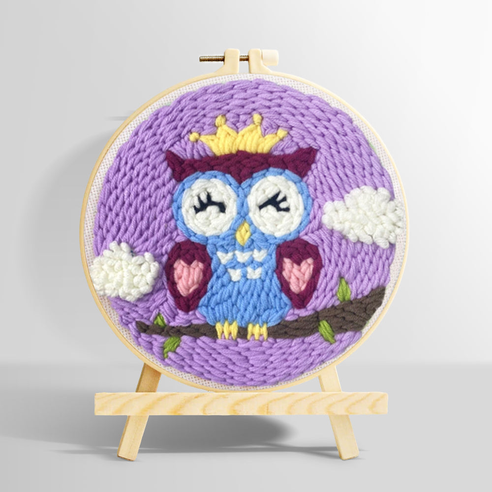 Crowned owl punch needle kit for beginners