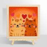 Cuddling tabby cat couple punch needle kit for beginners