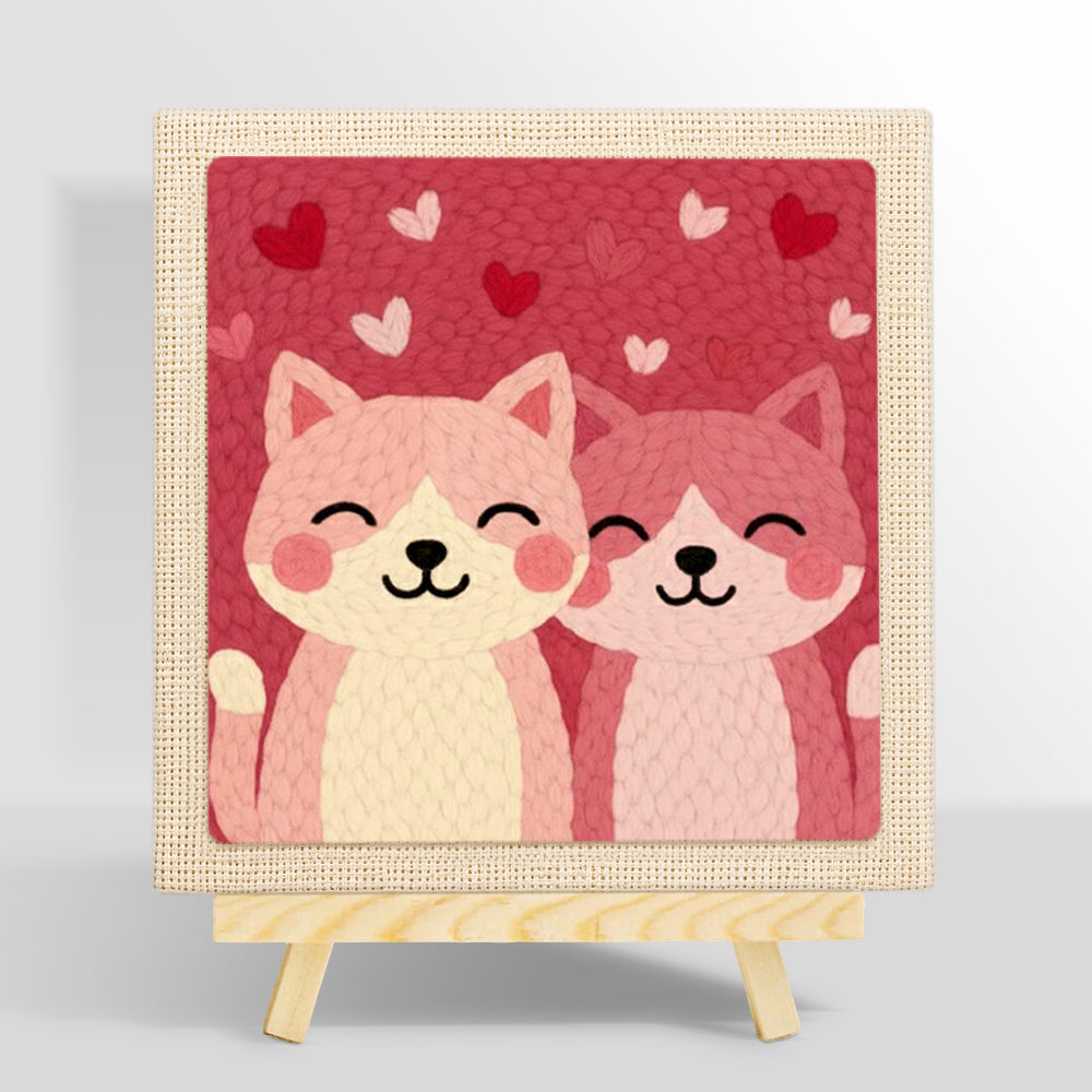 Cuddly pink cat duo punch needle kit for beginners