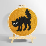 Curled black cat punch needle kit for beginners