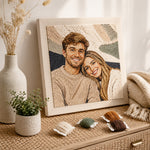 Custom couple punch needle artwork displayed as a meaningful handmade keepsake for home decor