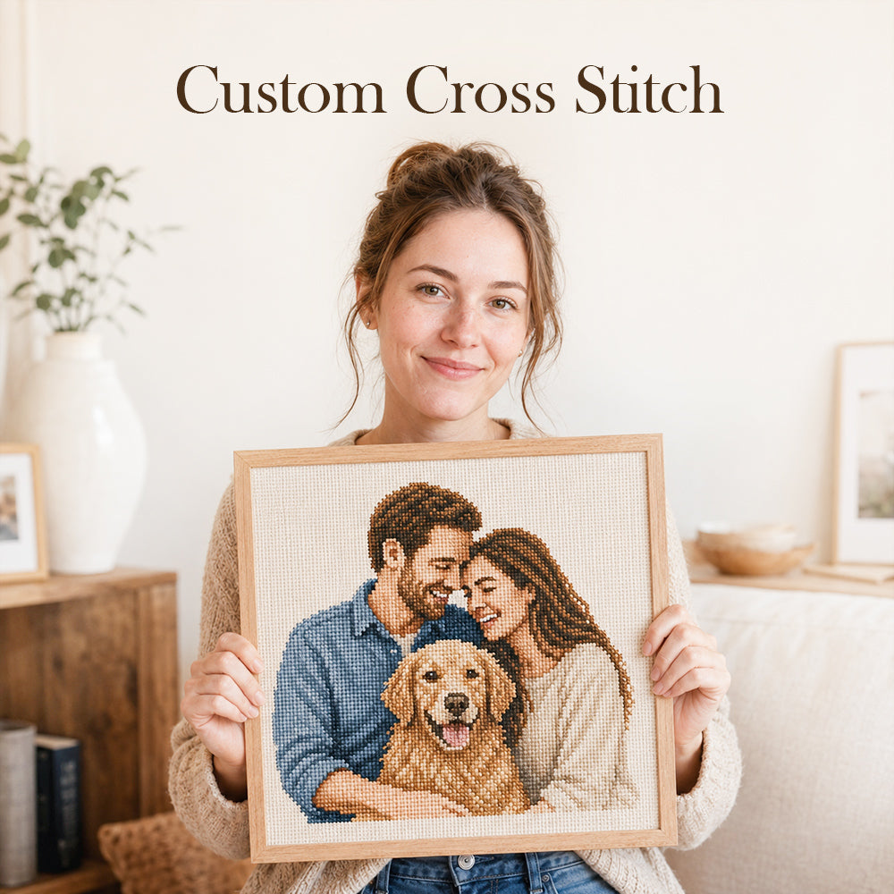 Custom cross stitch kit made from your photo with a personalised handmade design