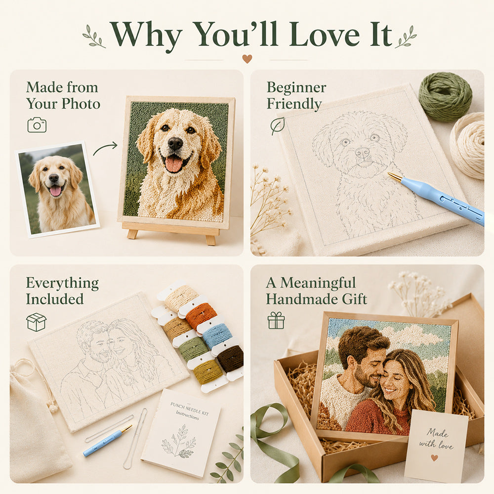Why choose a custom punch needle kit from photo with beginner-friendly design, included tools and handmade gift ideas