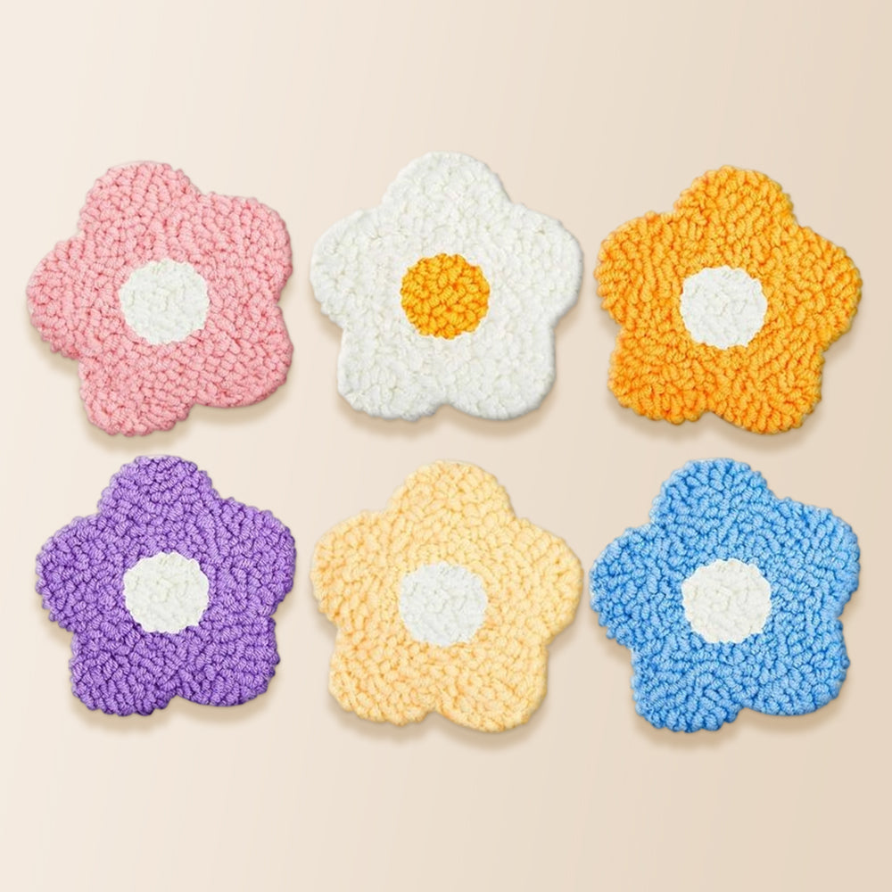 Cute and simple flowers punch needle coaster kit finished handmade coasters