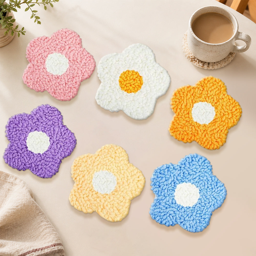 Cute and simple flowers punch needle coasters used for home decoration