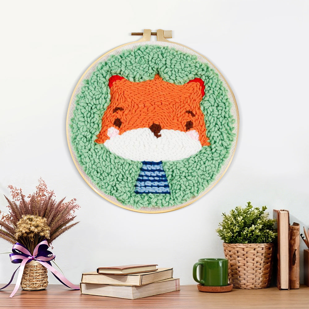 Finished cute baby fox artwork displayed on a wall