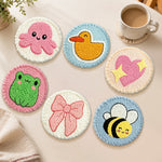 Cute bee, frog and octopus punch needle coasters used for home decoration