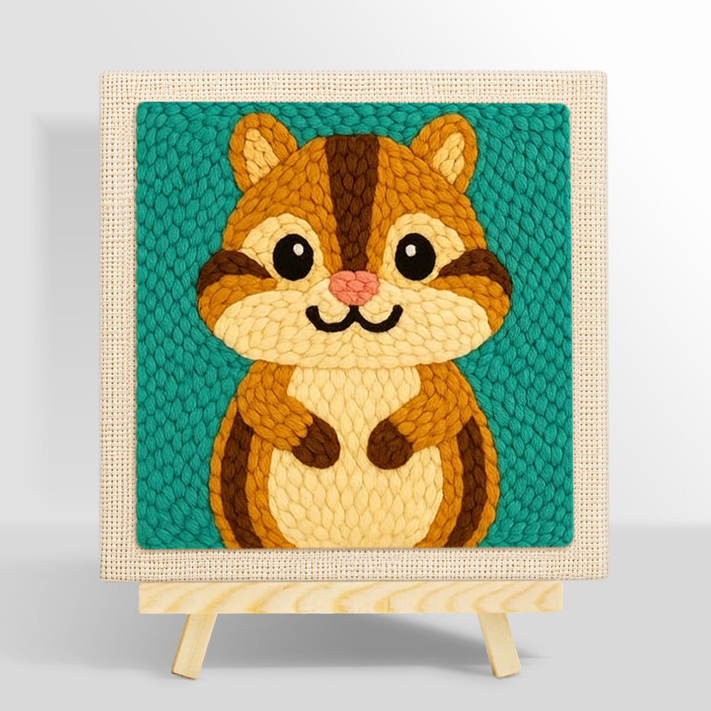 Cute big-eyed chipmunk punch needle kit for beginners