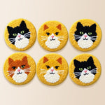 Cute black and orange cats punch needle coaster kit finished handmade coasters