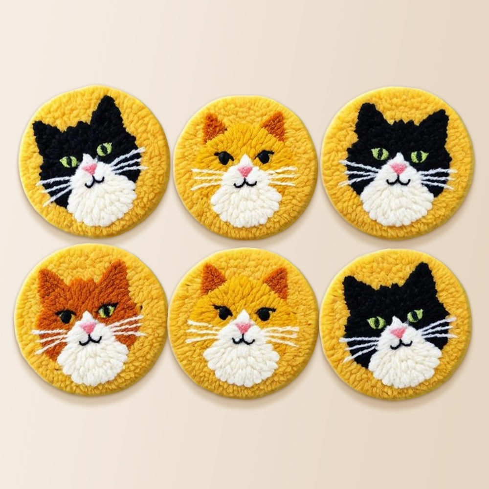 Cute black and orange cats punch needle coaster kit finished handmade coasters