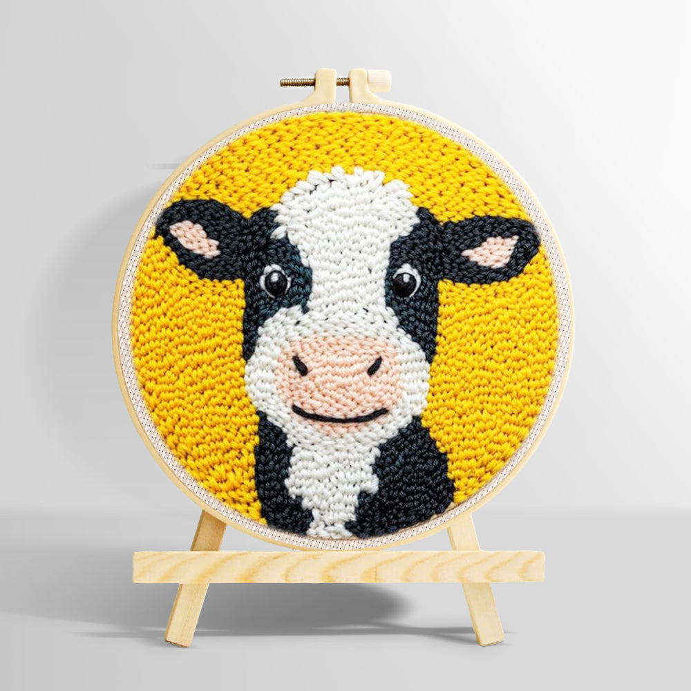 Cute black and white cow punch needle kit for beginners