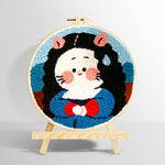 Cute black haired girl punch needle kit for beginners