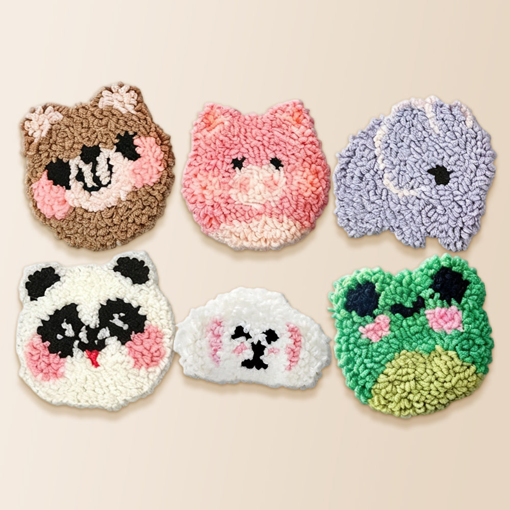 Cute blush cheek animals punch needle coaster kit finished handmade coasters