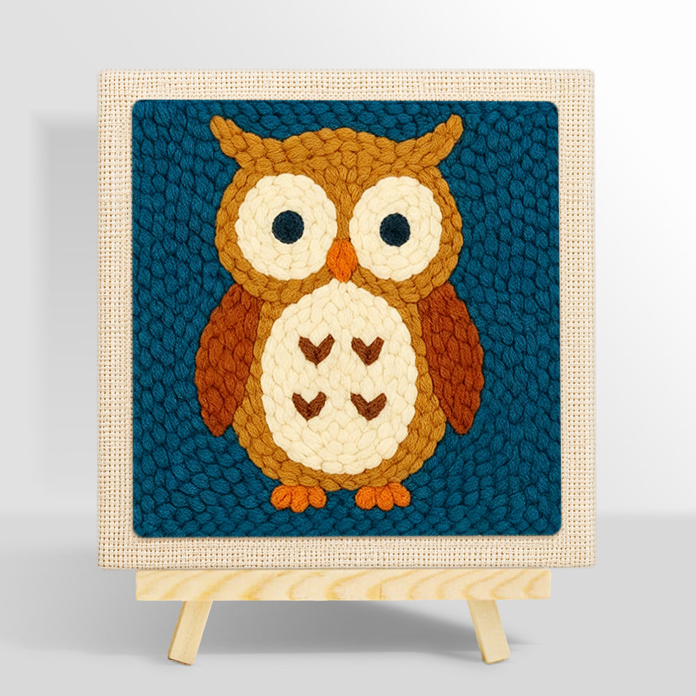 Cute brown owl punch needle kit for beginners