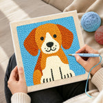 Creating handmade cute brown puppy punch needle artwork