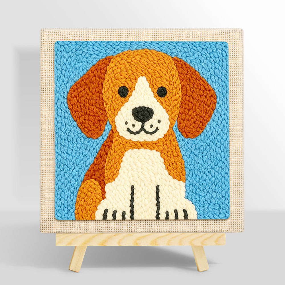 Cute brown puppy punch needle kit for beginners