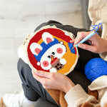 Creating handmade cute bunny drinking boba punch needle artwork