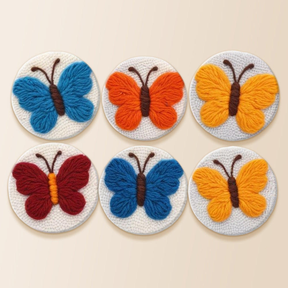 Cute butterflies punch needle coaster kit finished handmade coasters