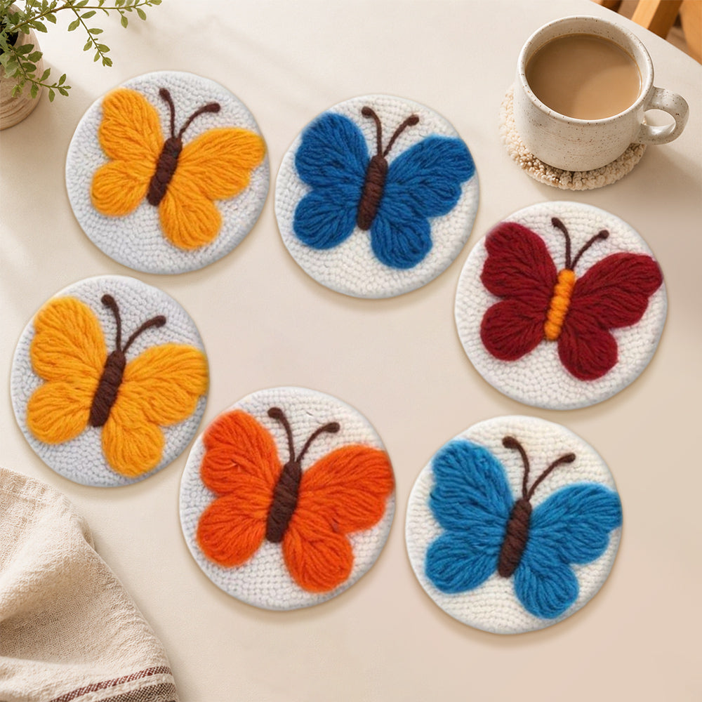 Cute butterflies punch needle coasters used for home decoration