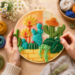 Creating the cute cacti with sombrero hat wool painting by hand with a felting needle