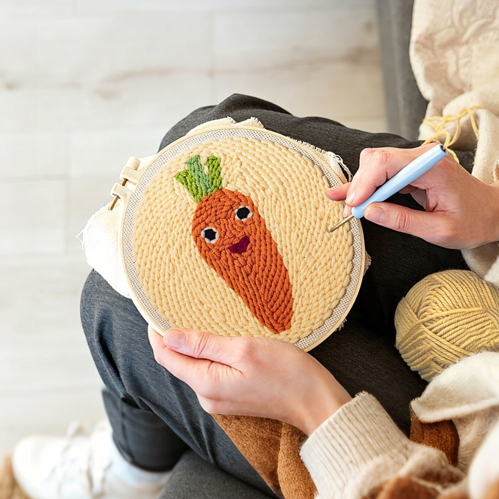 Creating handmade cute carrot punch needle artwork