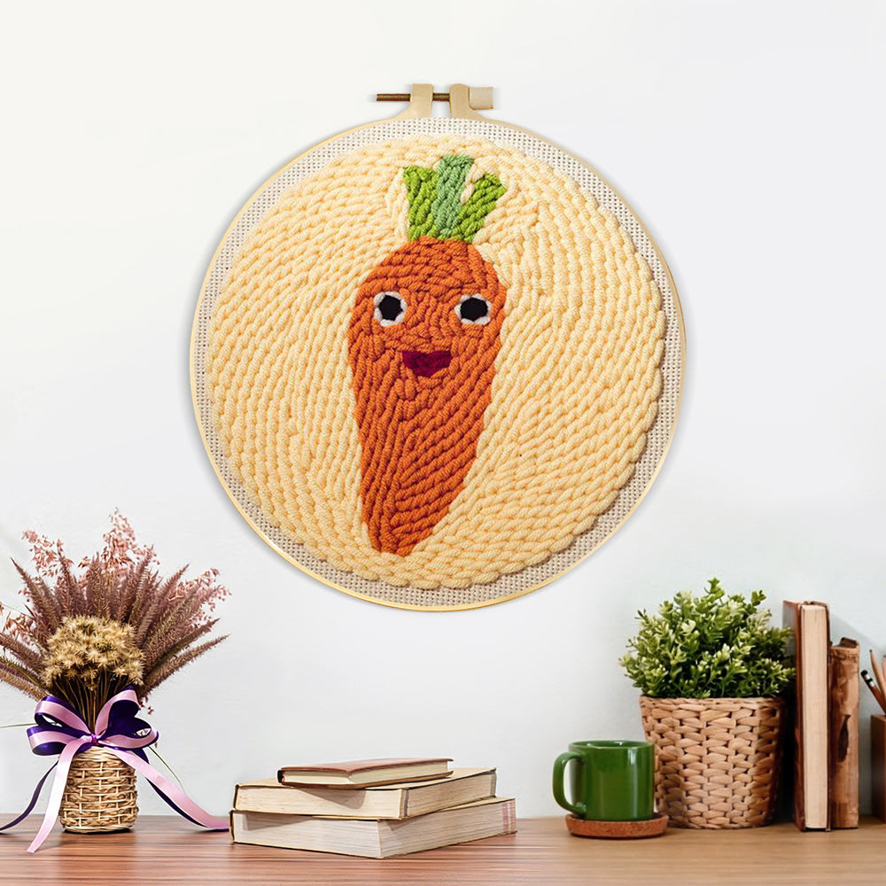 Finished cute carrot artwork displayed on a wall