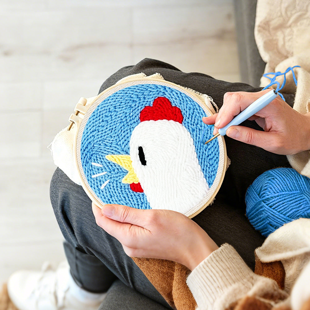 Creating handmade cute chicken head punch needle artwork