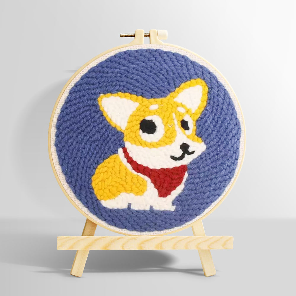 Cute corgi dog punch needle kit for beginners