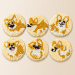 Cute corgi punch needle coaster kit finished handmade coasters