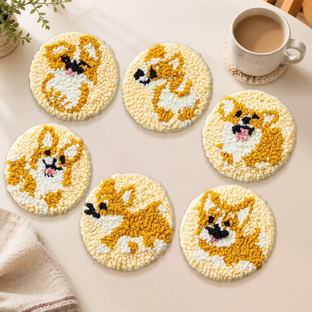 Cute corgi punch needle coasters used for home decoration