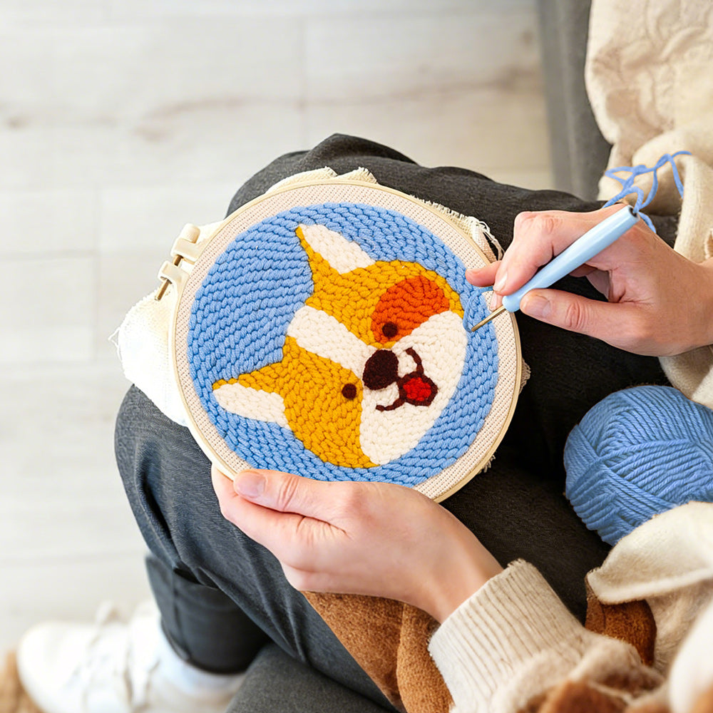 Creating handmade cute corgi punch needle artwork